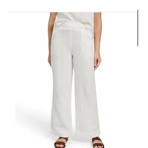 Faherty Women’s White Dream Organic Cotton Gauze Wide Leg Pull On Pants Sz M